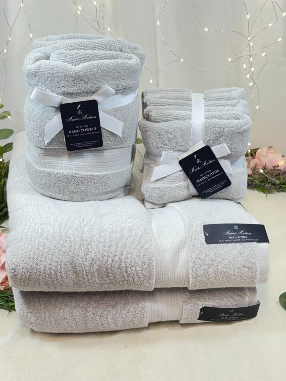 8pc Brooks Brothers 700 GSM Premium Zero Twist Cotton Bath Towels Silver Gray